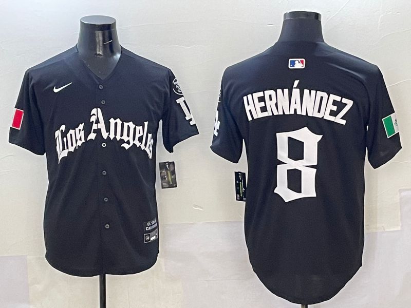 Men Los Angeles Dodgers 8 Hernandez Black Five generations Joint Name 2025 Nike MLB Jersey style 1